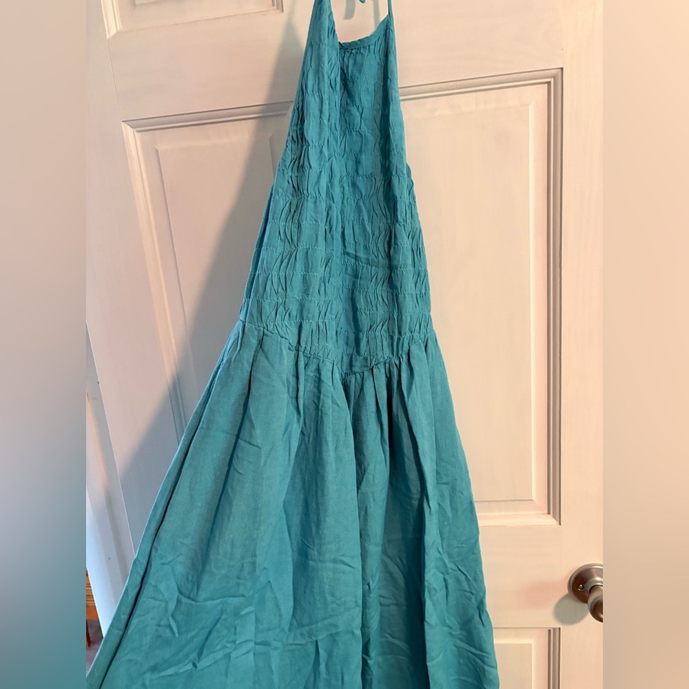 Free People drop waist Turquoise Halter Maxi Dress
